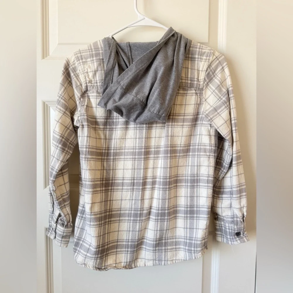 OshKosh B'gosh Plaid Hoodie Shirt in Cream and Gray